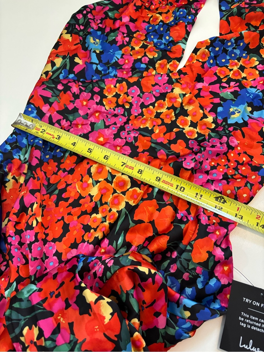 Lulus Bold Presence Black and Red Multi Floral Satin Halter Midi Dress Small - Picture 11 of 13